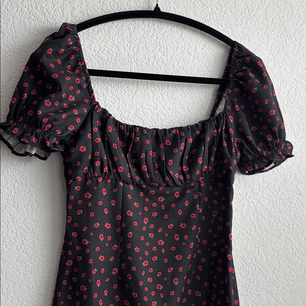 Princess Polly Black Mini Dress with Red Floral Pattern - Picture 2 of 7